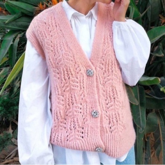 ZARA Jewel button knit vest cardigan sweater pink Sz S - Picture 2 of 13
